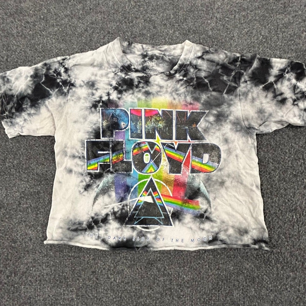 Pink Floyd T-Shirt Womens Size S Gray Tie Dye Cropped Dark Side Of The Moon Rock